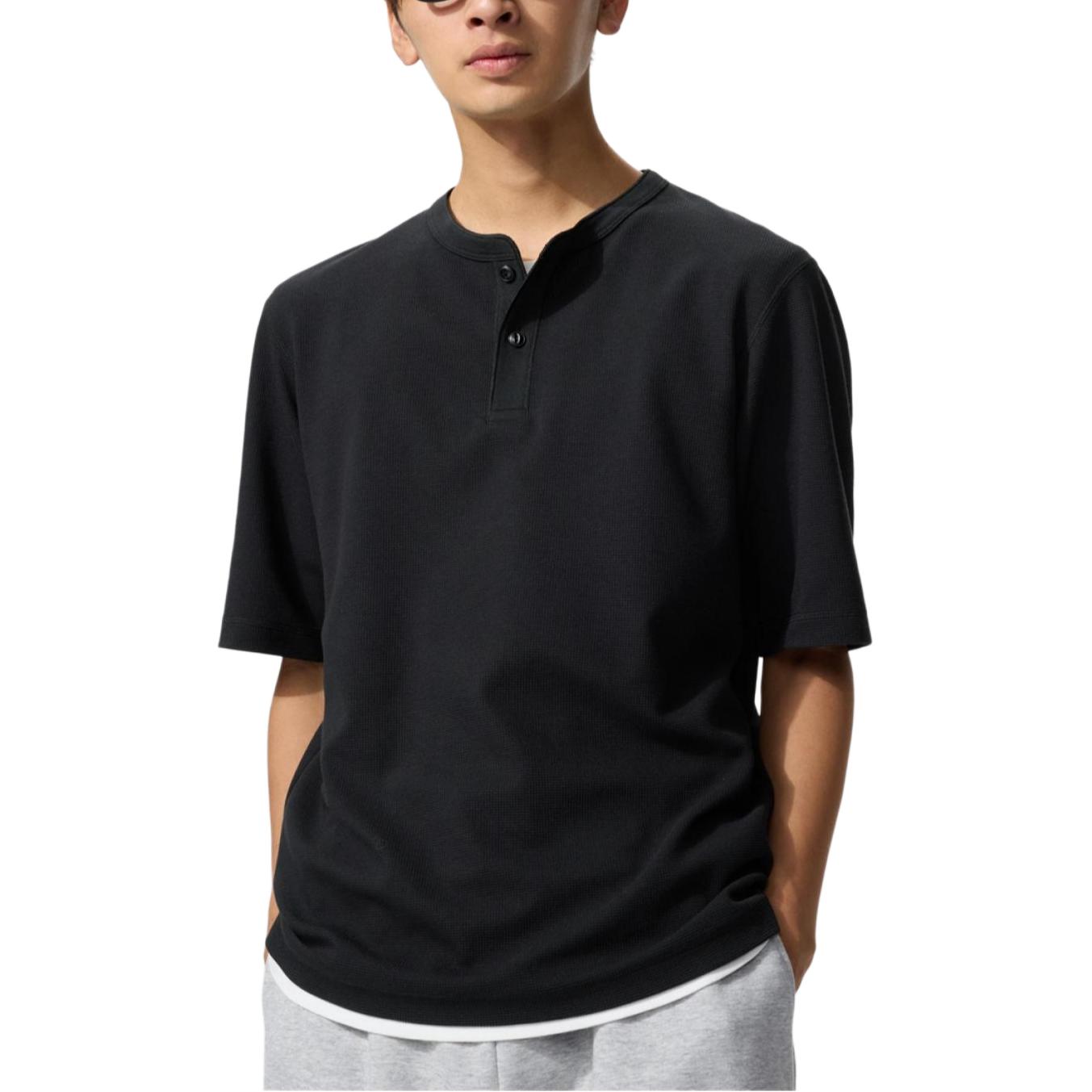 UNIQLO Comfortable Quick-Dry Waffle Henley T-Shirt Unisex Casual Fashion 483924-09
