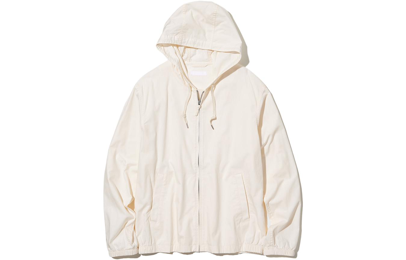 UNIQLO Cotton Hoodie Jacket Unisex Solid Color Off-White 456991-01