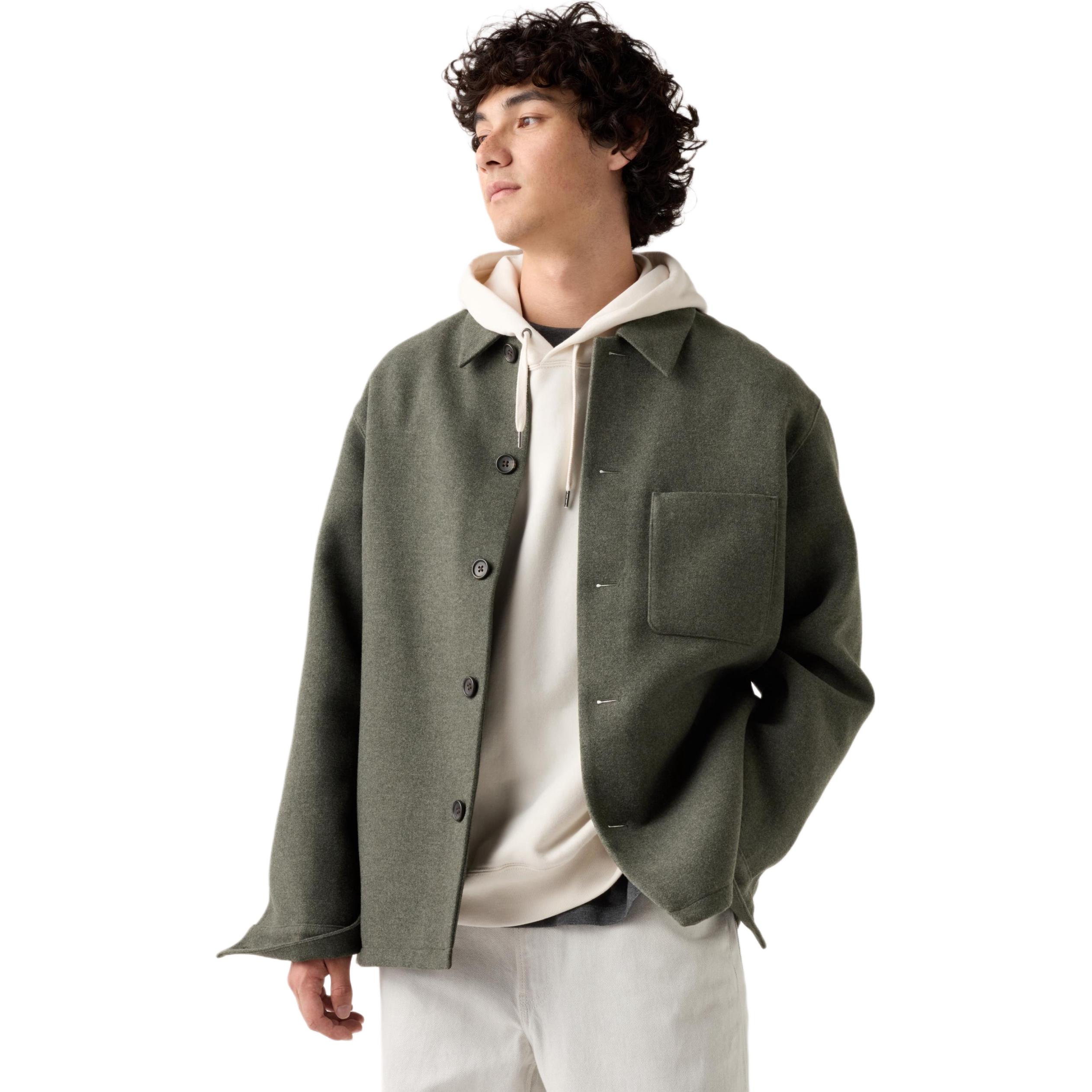 UNIQLO Double-Sided Wool Shirt Jacket Olive Green Unisex 470045-57