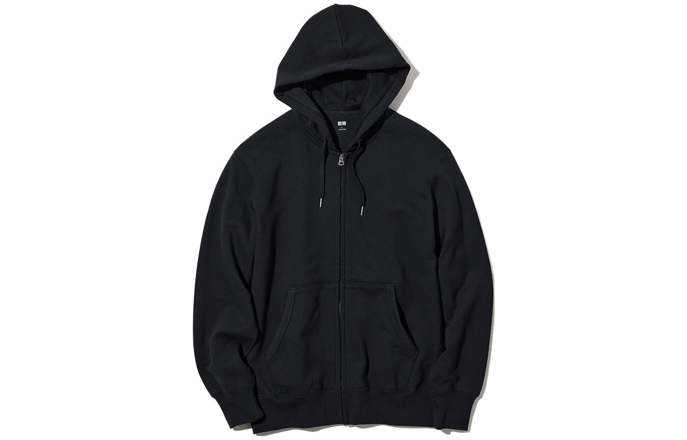 UNIQLO Essentials Black Drawstring Zip-Up Hoodie Unisex 450189-05