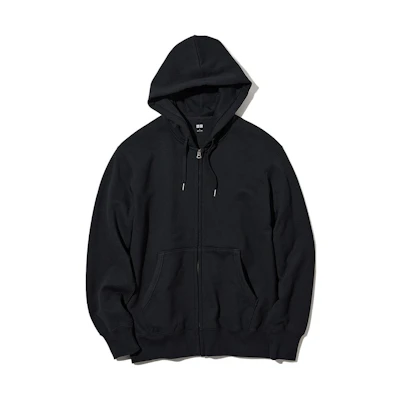UNIQLO Essentials Black Drawstring Zip-Up Hoodie Unisex 450189-05