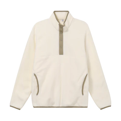 UNIQLO Fleece Button-Up Pullover Sweatshirt Men’s Long Sleeve Off-White 461128-01