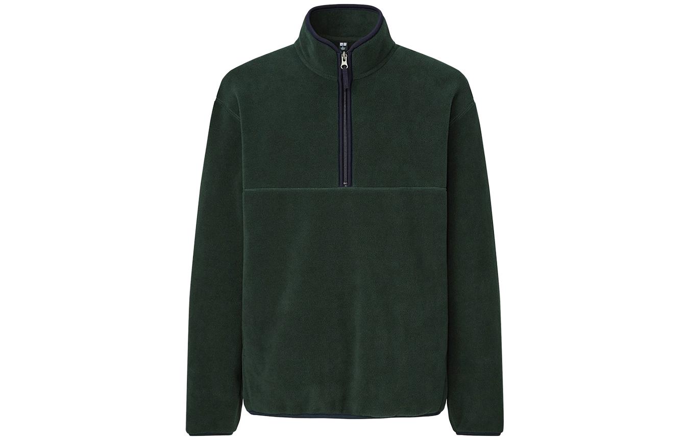 UNIQLO Fleece Lined Casual Solid Sweatshirt Jacket - Dark Green 441257-58