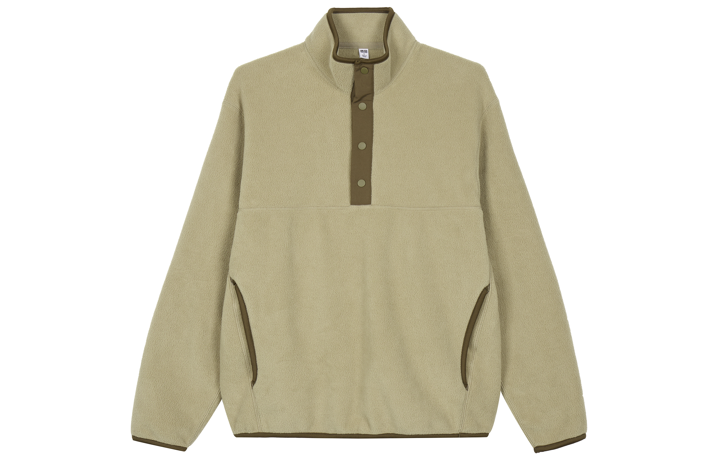 UNIQLO Fleece Pullover Sweatshirt Half Button Long Sleeve Beige 461128-32