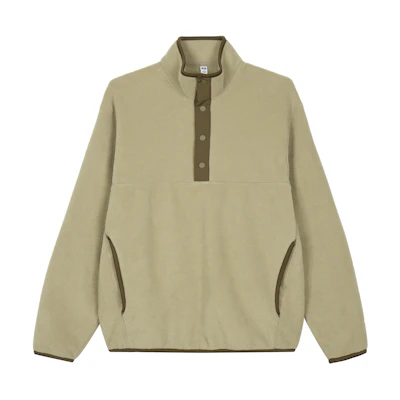 UNIQLO Fleece Pullover Sweatshirt Half Button Long Sleeve Beige 461128-32