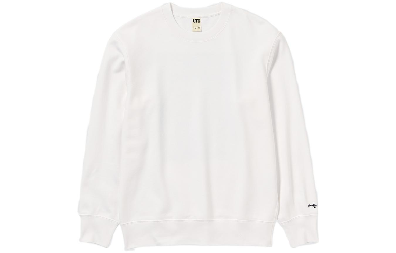 UNIQLO FW22 White Crewneck Sweatshirt with Sleeve Letter Print Unisex 457488-00