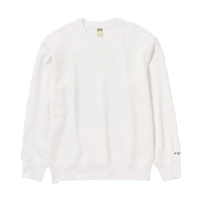 UNIQLO FW22 White Crewneck Sweatshirt with Sleeve Letter Print Unisex 457488-00