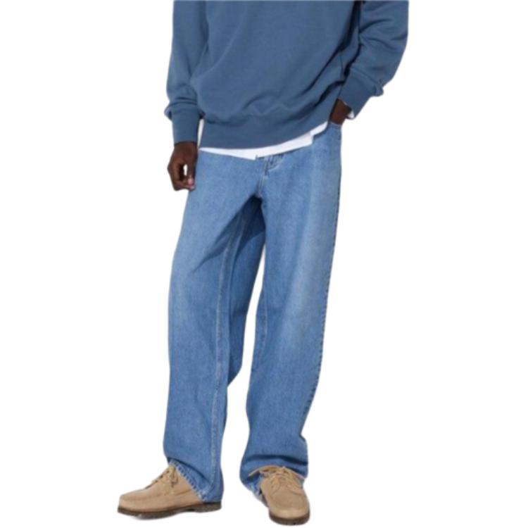 Shop UNIQLO FW24 Patchwork Loose Fit Straight Denim Jeans Biru Muda 473319-64