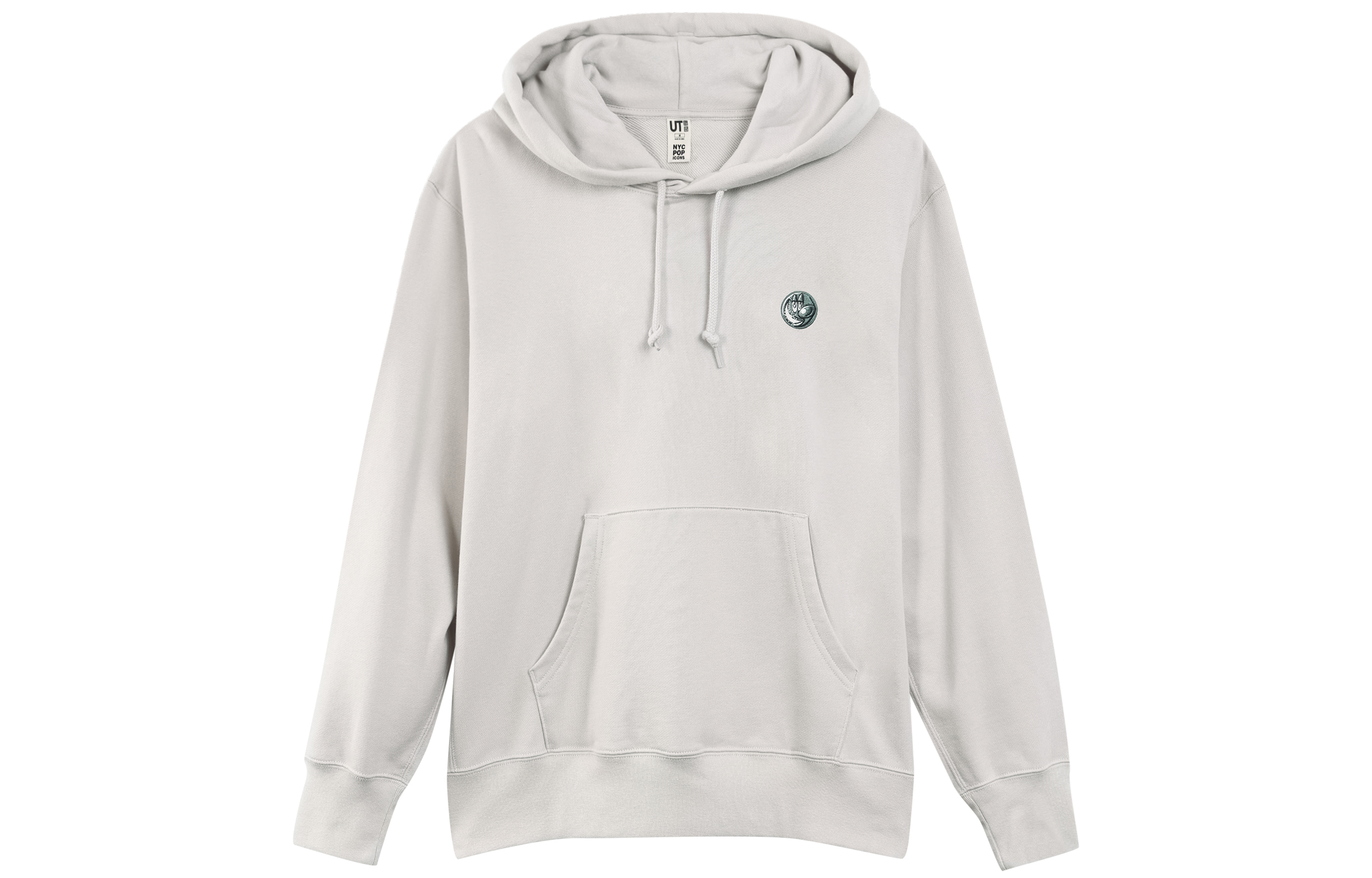 UNIQLO Graphic Print Loose Fit Hoodie Unisex Long Sleeve Light Gray 455814-02