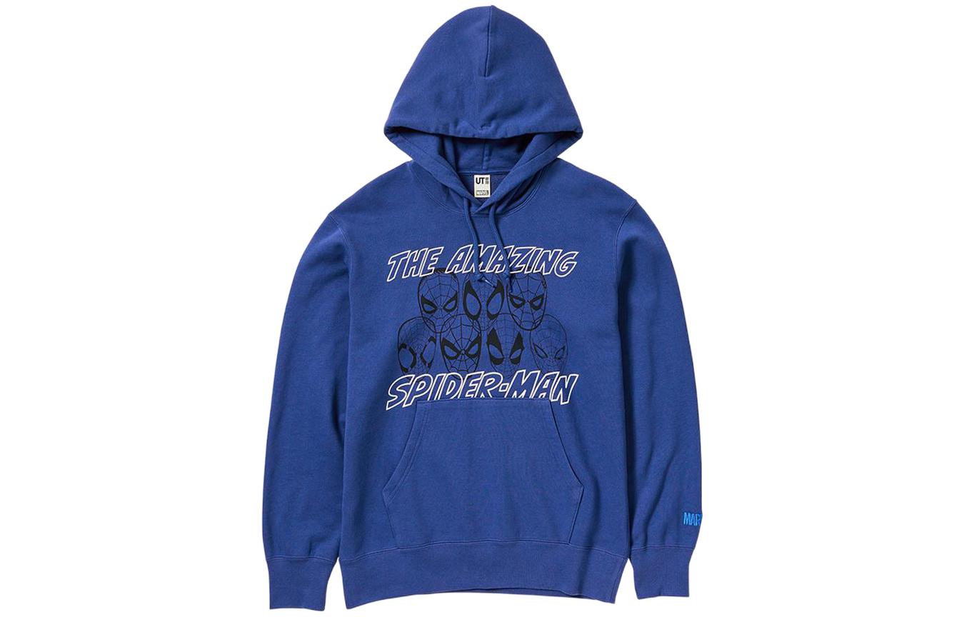UNIQLO Letter Print Hoodie Blue Unisex Long Sleeve 455909-66