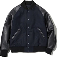 UNIQLO Navy Blue Baseball-Inspired Leather Sleeve Ribbed Collar Jacket Unisex 453598-69 UNIQLO Navy Blue Baseball-Inspired Leather Sleeve Ribbed Collar Jacket Unisex 453598-69