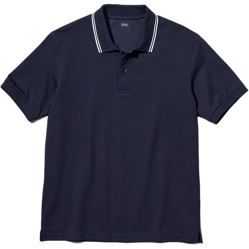 UNIQLO Navy Blue Striped Casual Unisex Short-Sleeve Polo Shirt 457905-69