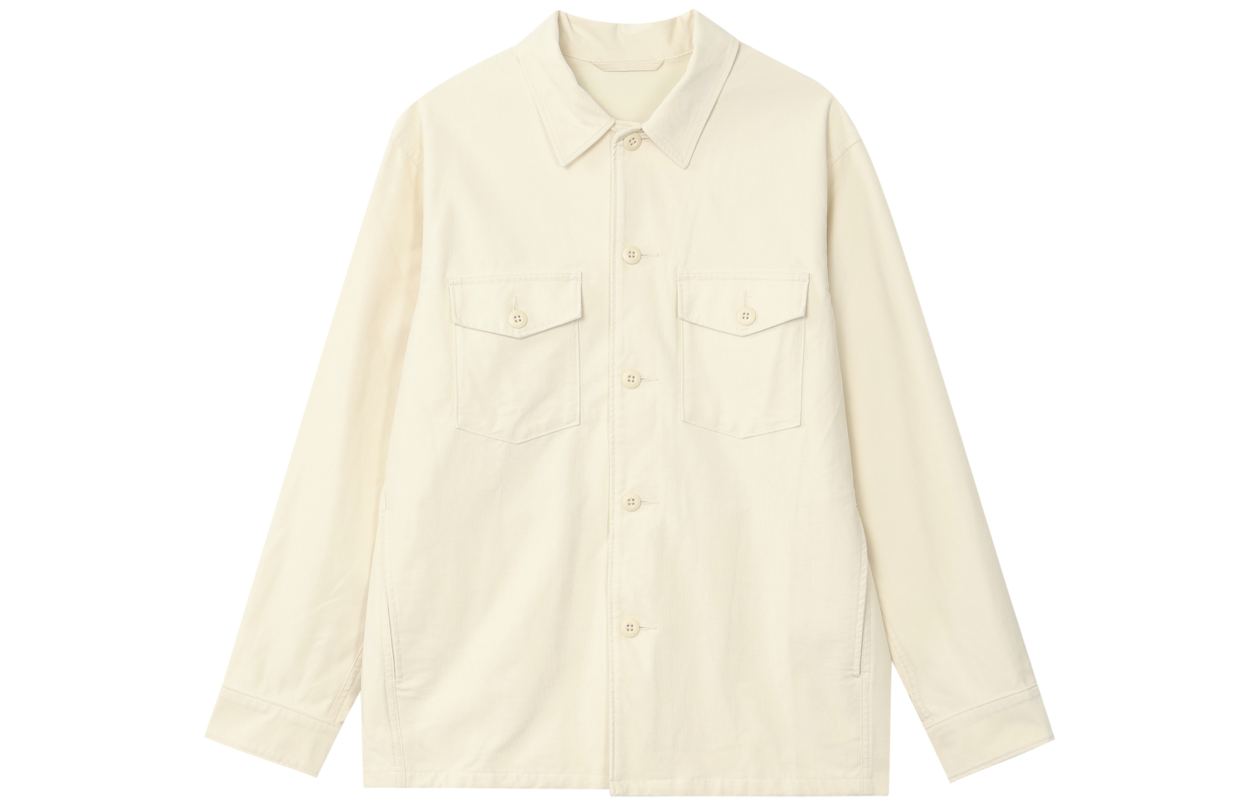 UNIQLO Off-White Casual Shirt Jacket with Pockets - Unisex Style 455093-01