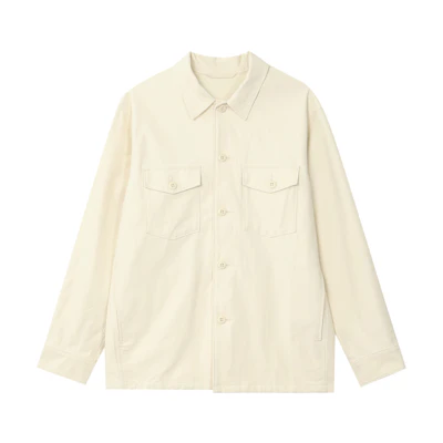 UNIQLO Off-White Casual Shirt Jacket with Pockets - Unisex Style 455093-01