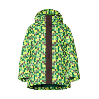 UNIQLO Oil Painting Plaid Hooded Zip-Up Down Jacket Unisex Green. 458847-53