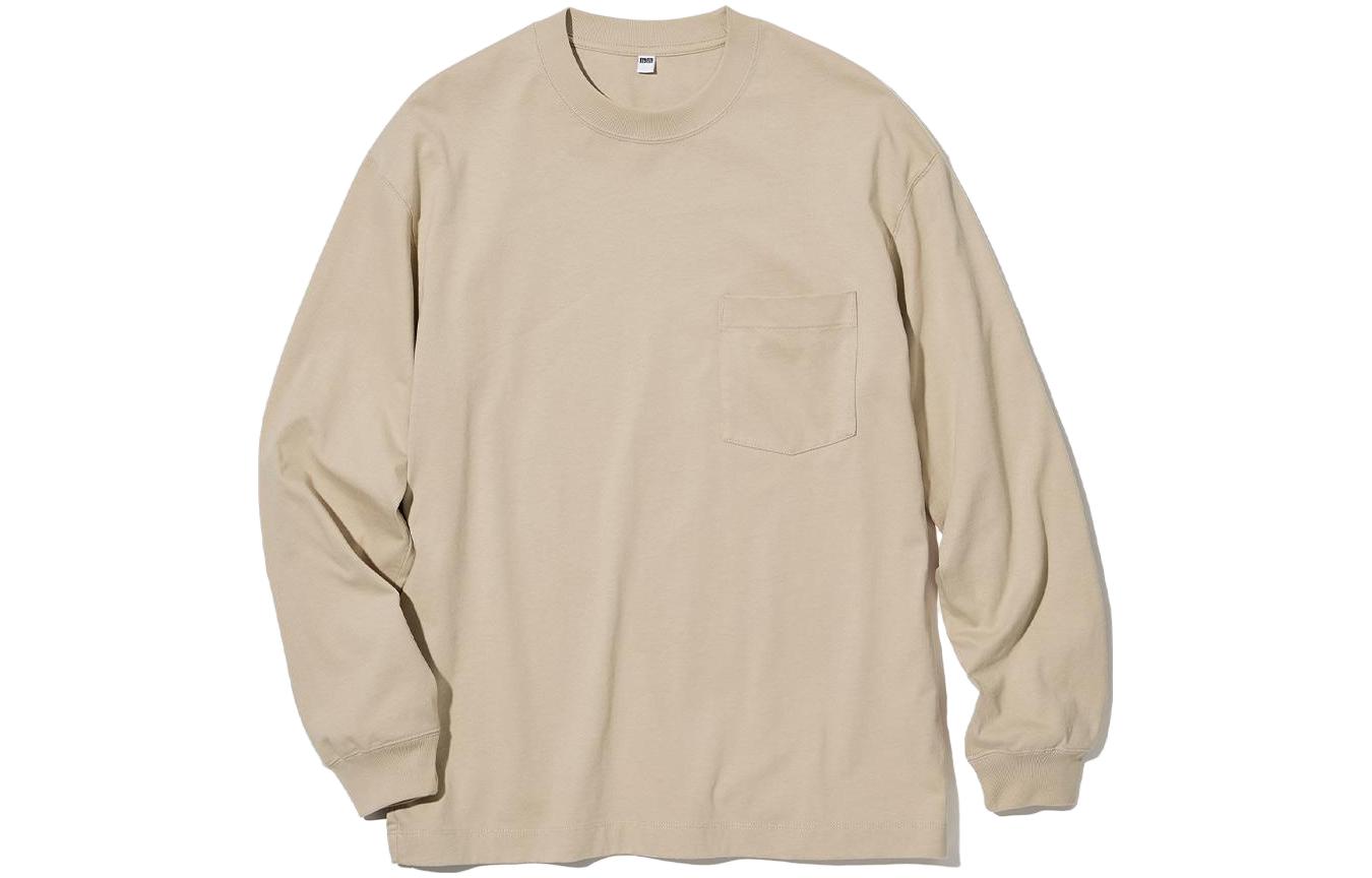 UNIQLO Plain Crewneck Loose Pullover Sweatshirt Unisex - Khaki Color 455404-00