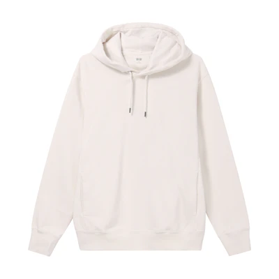 UNIQLO Plain Hoodie Long Sleeve Unisex Pullover Cream White 450188-01
