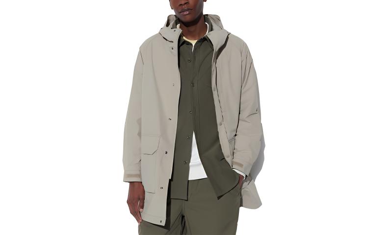 UNIQLO Plain Long Hooded Windbreaker Beige Unisex 466460-32