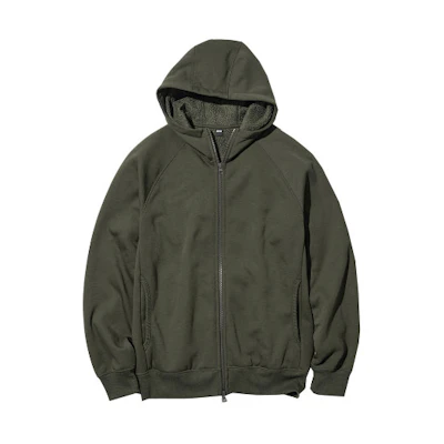 UNIQLO Plain Zip-Up Fleece Hoodie Deep Olive Unisex 460327-57