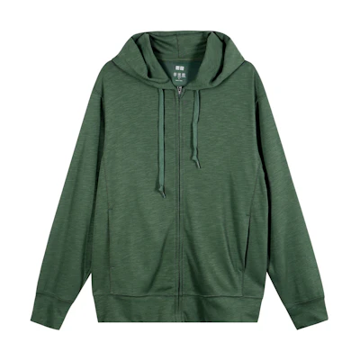 UNIQLO Plain Zip-Up Hoodie Green Unisex Loose Fit 455412-58