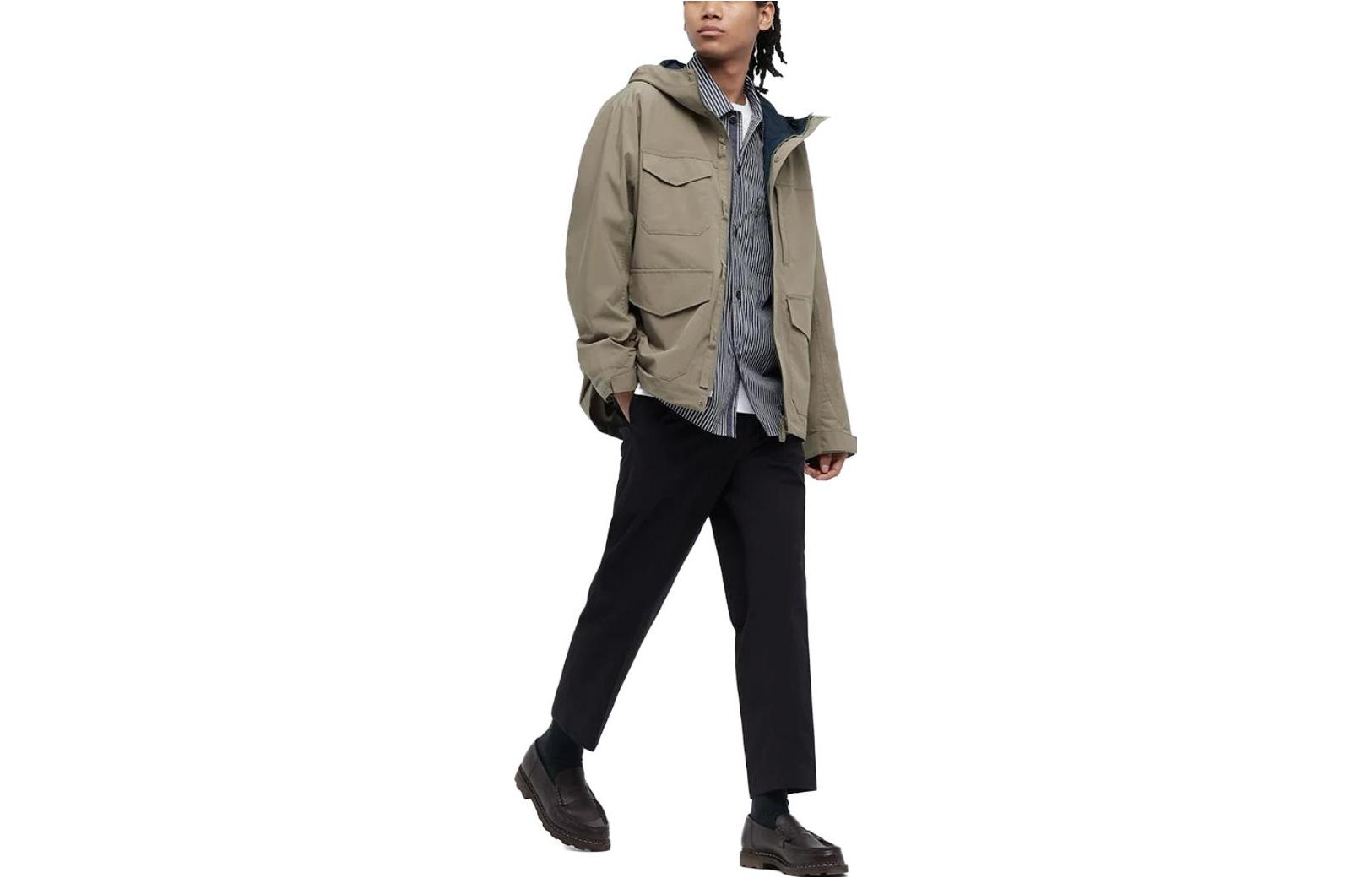 UNIQLO Plain Zip Hoodie Jacket Beige Unisex Long Sleeve Windbreaker 444553-32