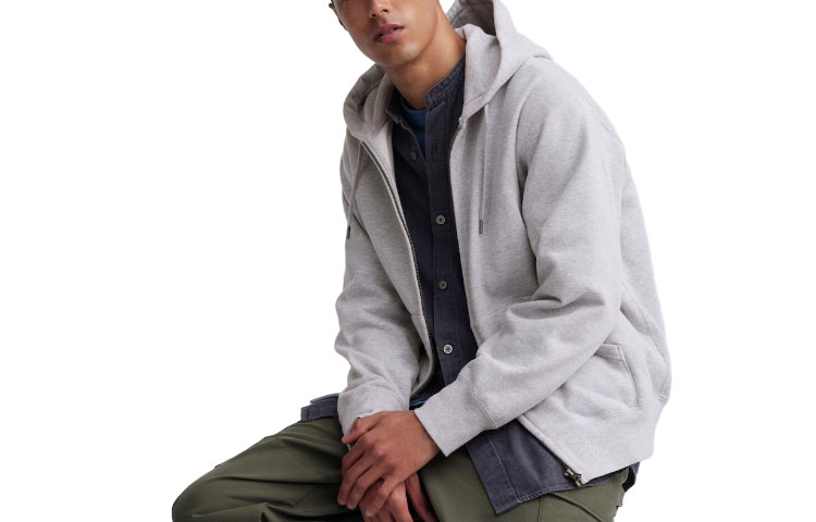 UNIQLO Plain Zip Hoodie Sweatshirt with Drawstring Unisex - Light Grey 460324-05