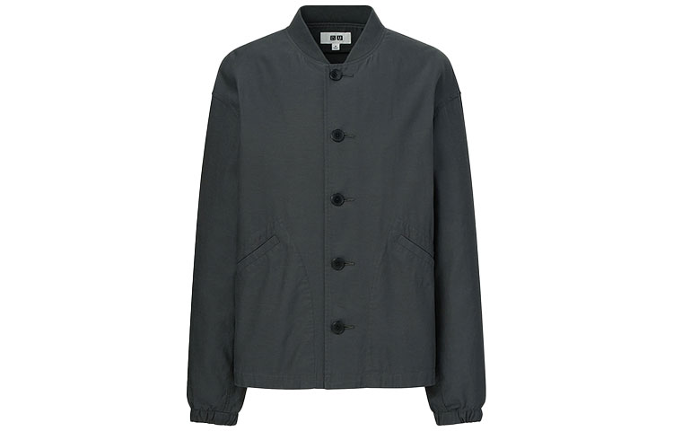 UNIQLO Ribbed Solid Baseball Collar Jacket Deep Gray 447335-08