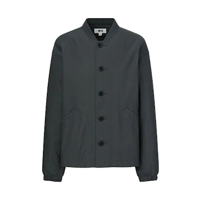 UNIQLO Ribbed Solid Baseball Collar Jacket Deep Gray 447335-08