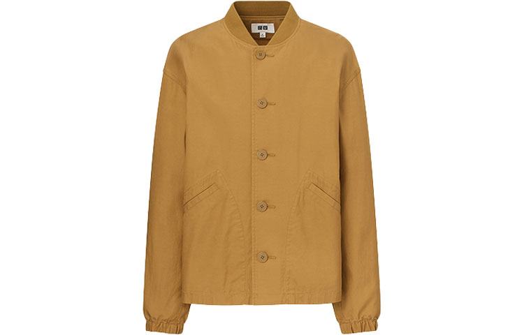UNIQLO Ribbed Solid Color Baseball Jacket in Mustard 447335-49