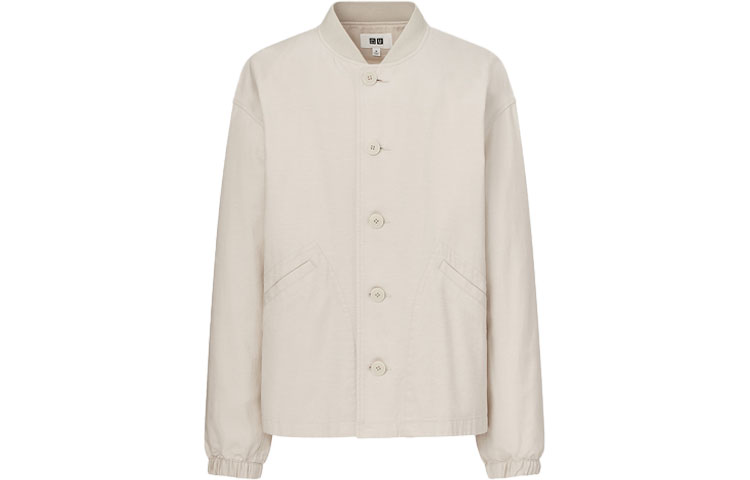 UNIQLO Ribbed Solid Color Bomber Jacket Light Beige 447335-30