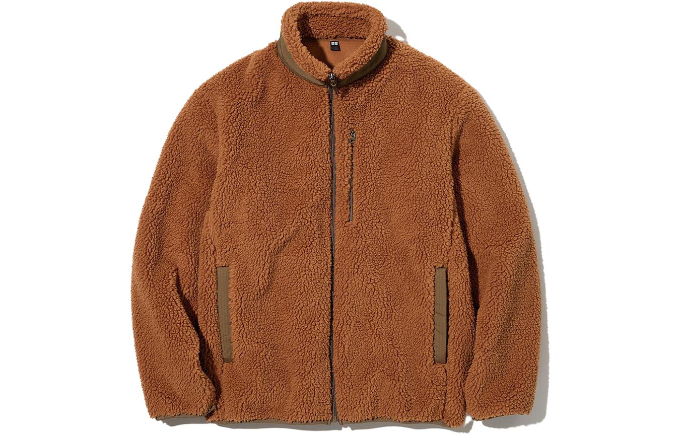 UNIQLO Solid Casual Stand Collar Jacket Unisex Orange Brown 450200-27