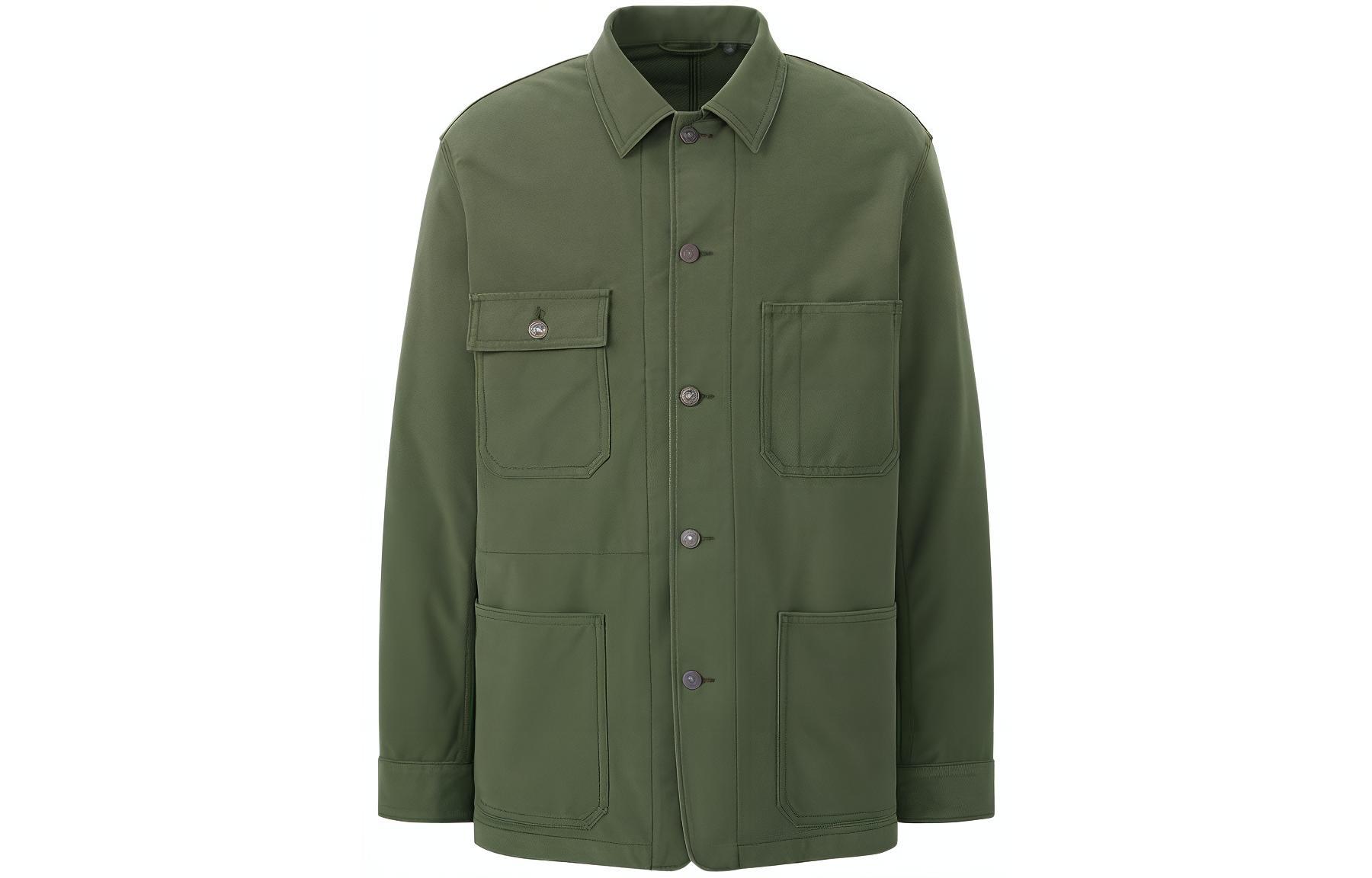 UNIQLO Solid Color Olive Green Denim Jacket Long-Sleeve Unisex Casual Wear 433066-56