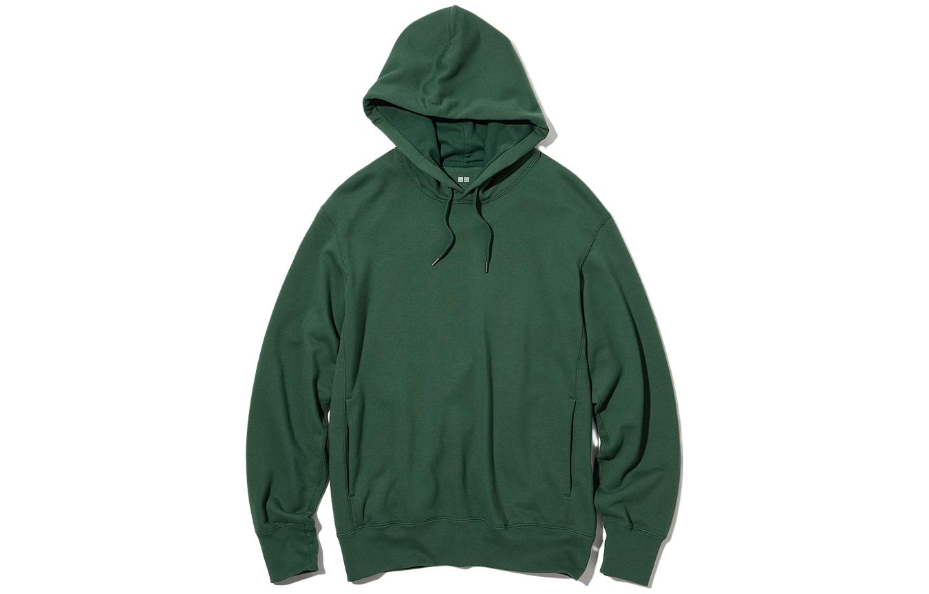 UNIQLO Solid Color Pullover Hoodie Long Sleeve Unisex - Dark Green 455395-58