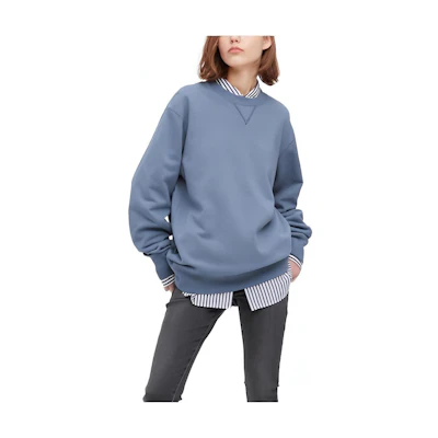 UNIQLO Solid Color Ribbed Crewneck Loose Sweatshirt Light Blue Unisex 450185-63