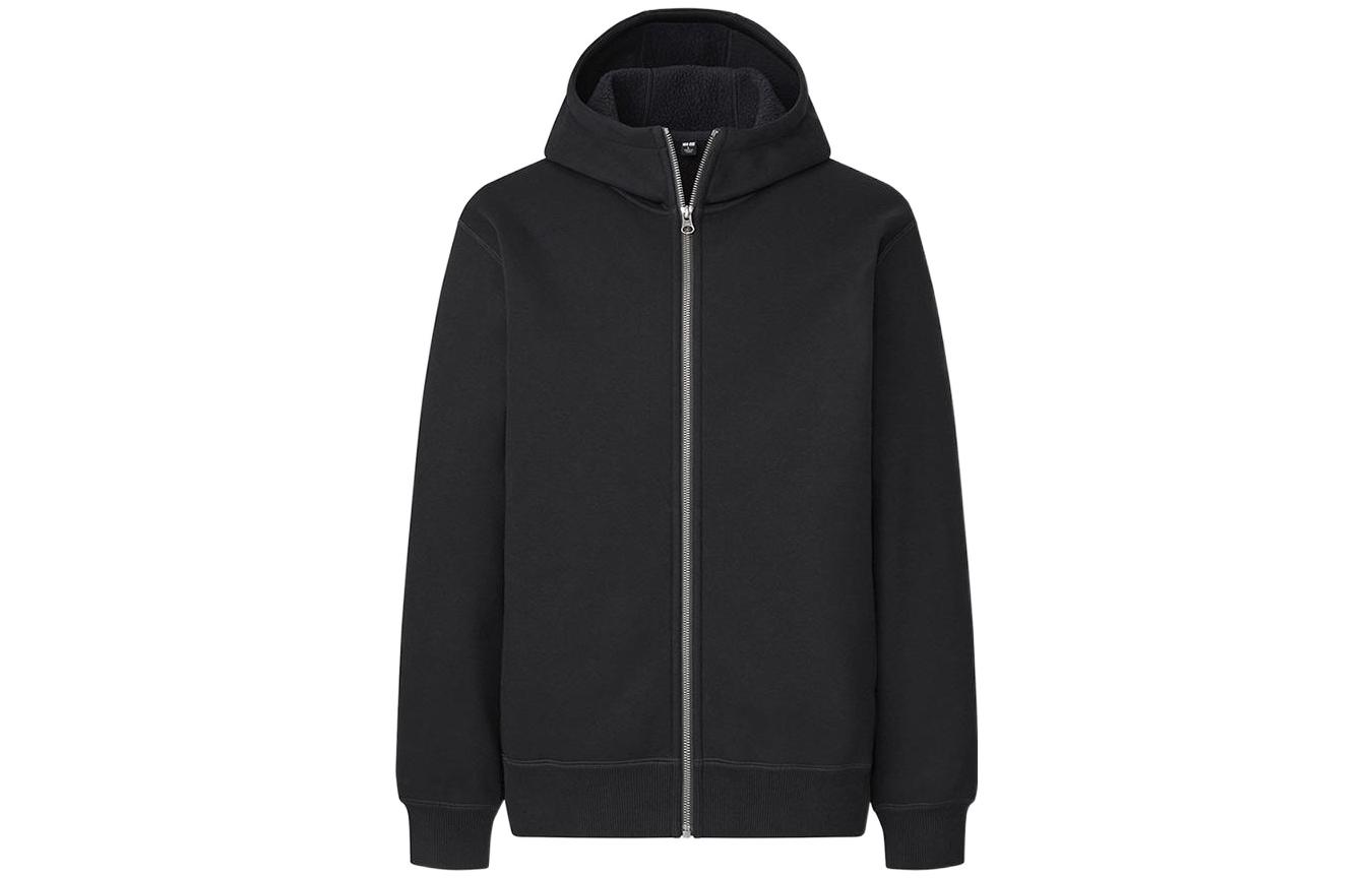 UNIQLO Solid Color Zip-Up Hoodie Jacket Black 442477-09