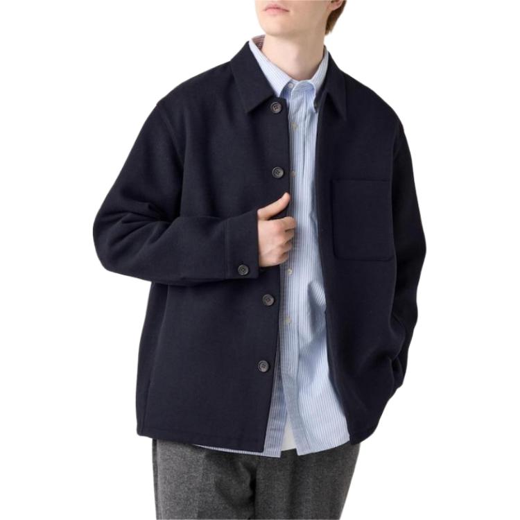 UNIQLO Solid Double-Sided Shirt Jacket Navy Blue Unisex 470045-69