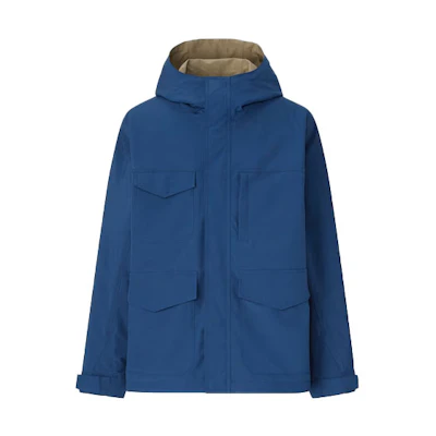 UNIQLO Solid Navy Hooded Waterproof Breathable Jacket Unisex with Multiple Pockets 444553-69