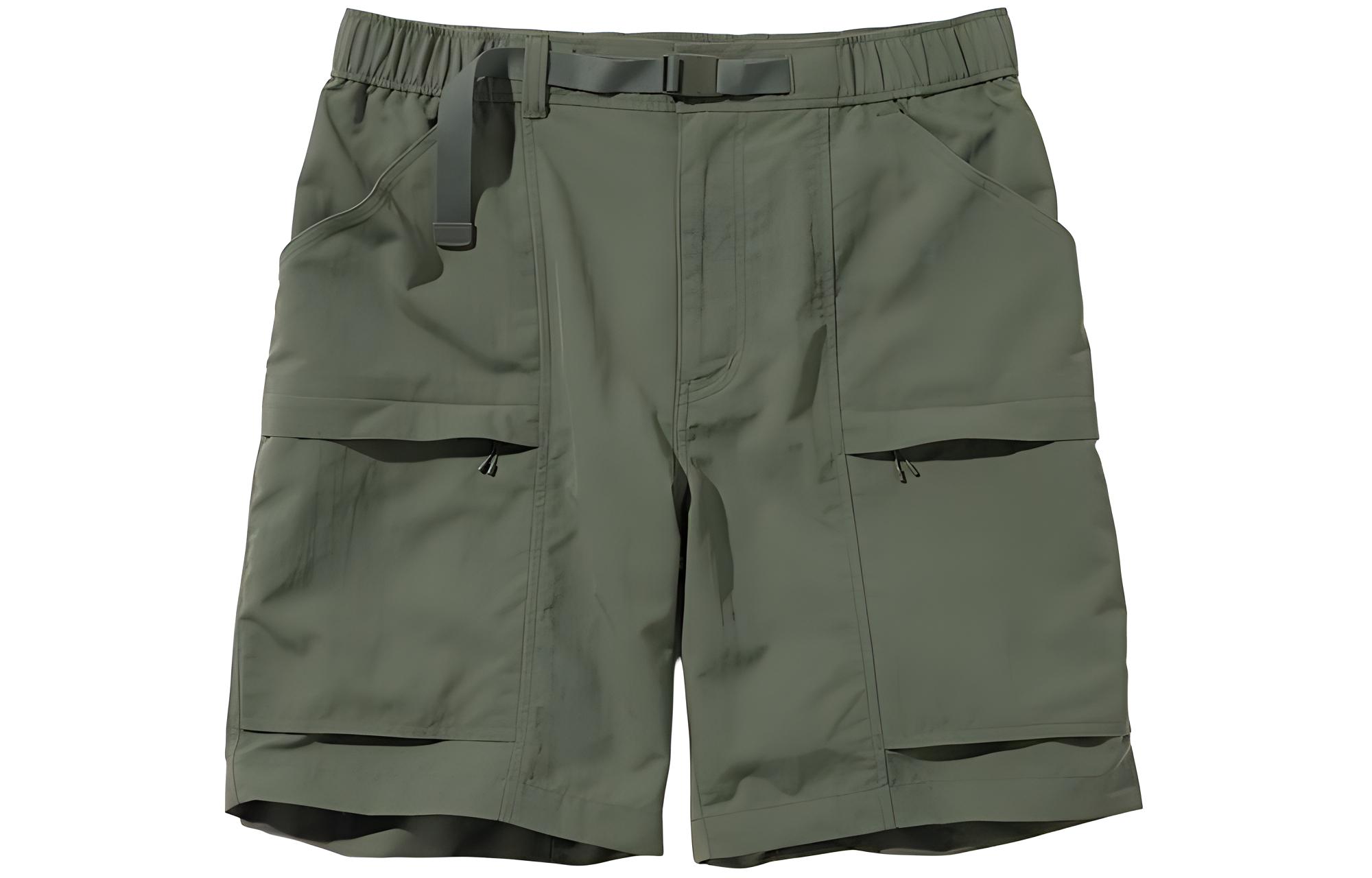 UNIQLO Solid Olive Zip Straight Casual Shorts Unisex 463870-57