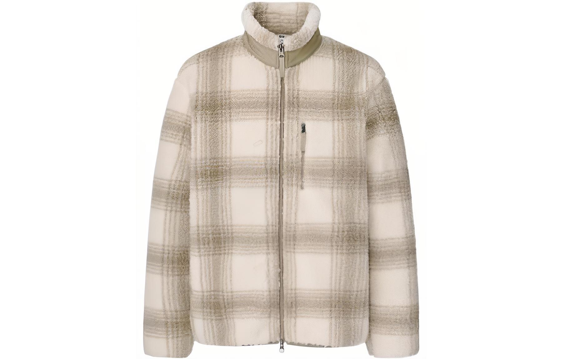 UNIQLO SS22 Beige Checkered Stand Collar Zip-Up Loose Jacket 445485-31