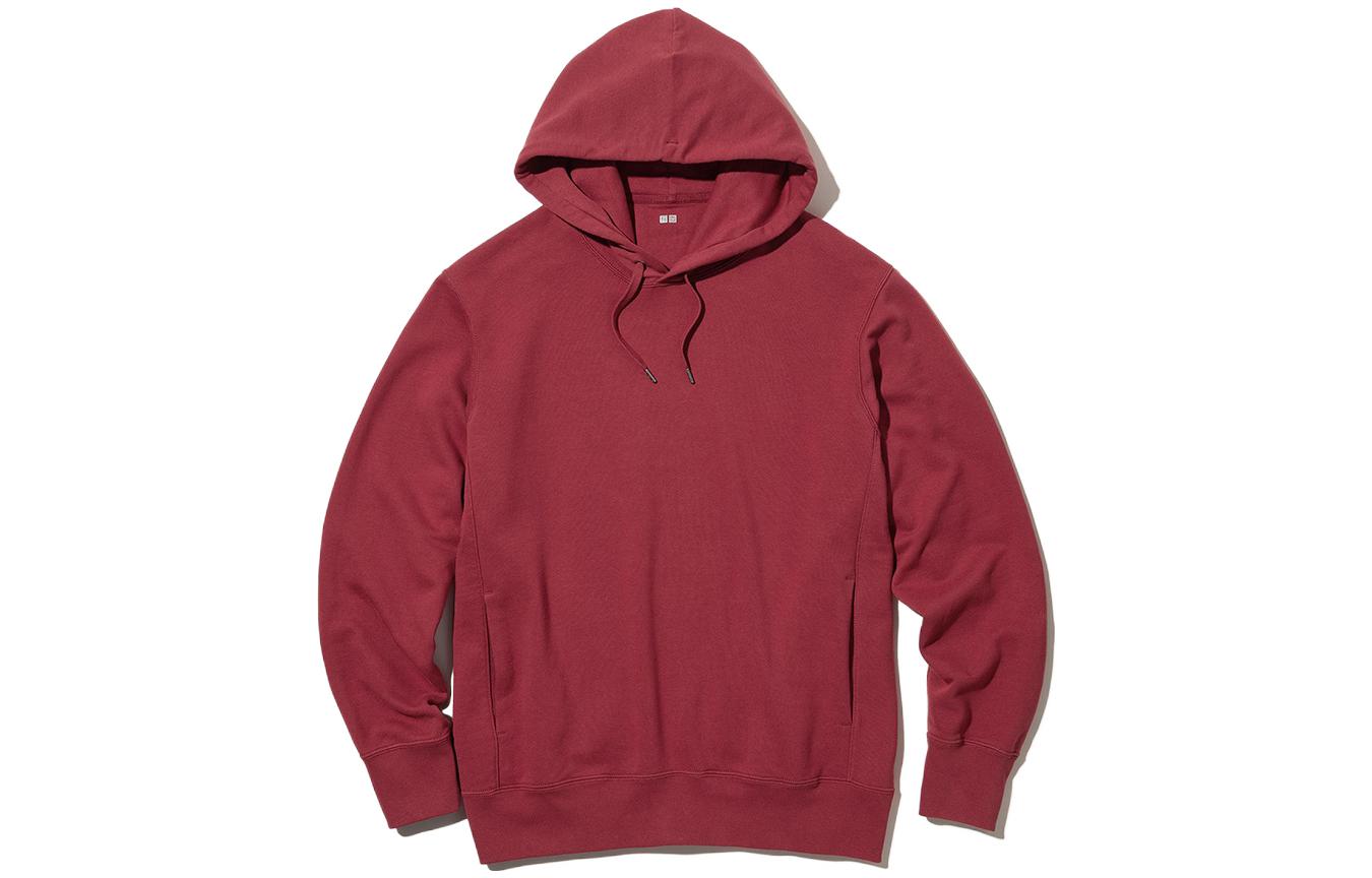 UNIQLO SS23 Solid Color Drawstring Hoodie Unisex Maroon Long Sleeve 455395-17
