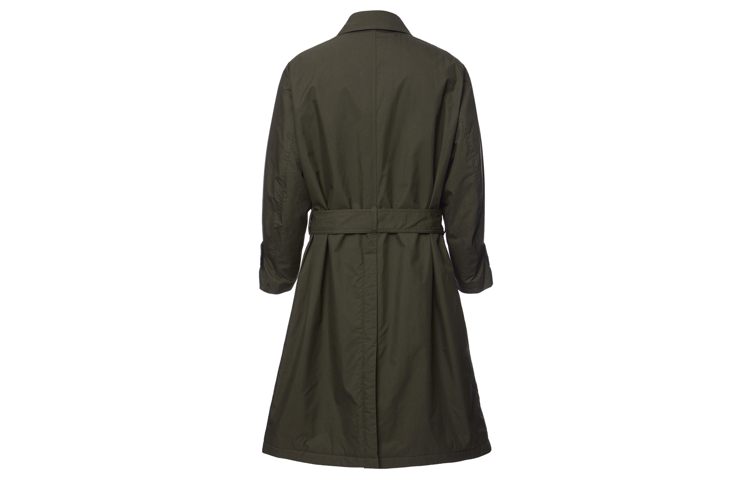 Lookbook UNIQLO U FW23 中性款長袖中長版橄欖綠風衣外套 462853-57