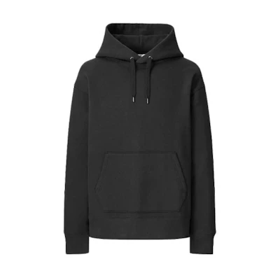 UNIQLO Unisex Black Pullover Hoodie Solid Color Long Sleeve 442459-09