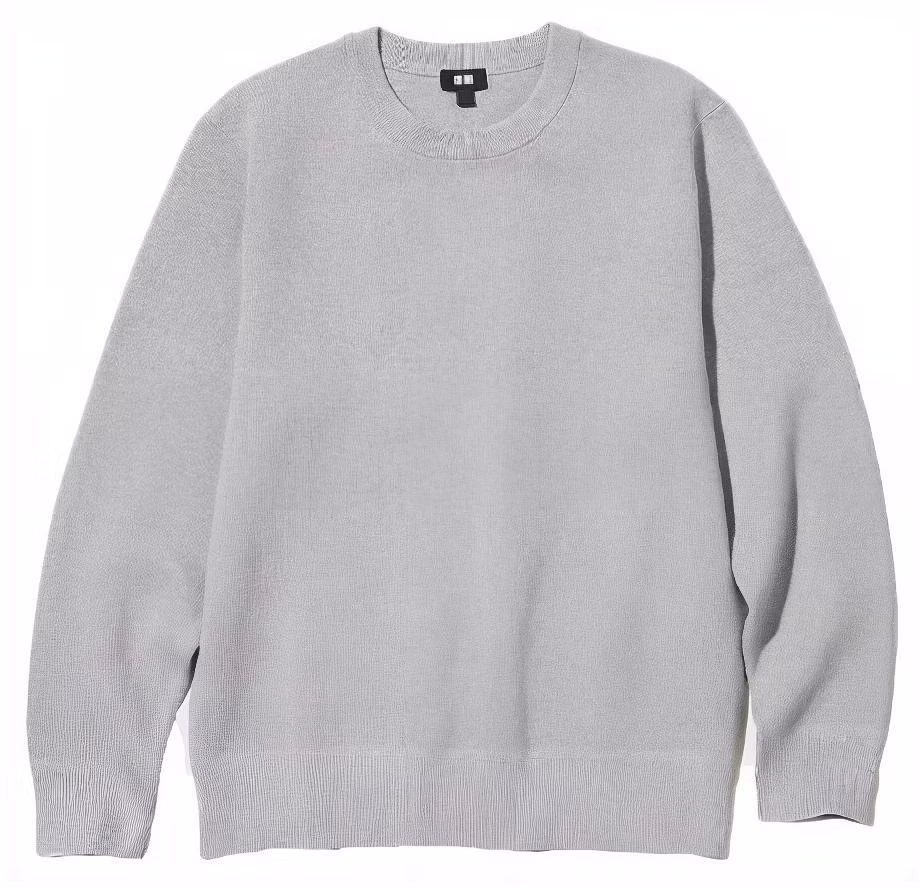 uniqlo-unisex-gray-solid-ribbed-knit-crewneck-sweatshirt-casual-fit-453754-03