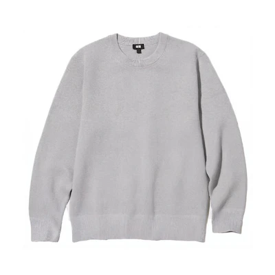 UNIQLO Unisex Gray Solid Ribbed Knit Crewneck Sweatshirt Casual Fit 453754-03