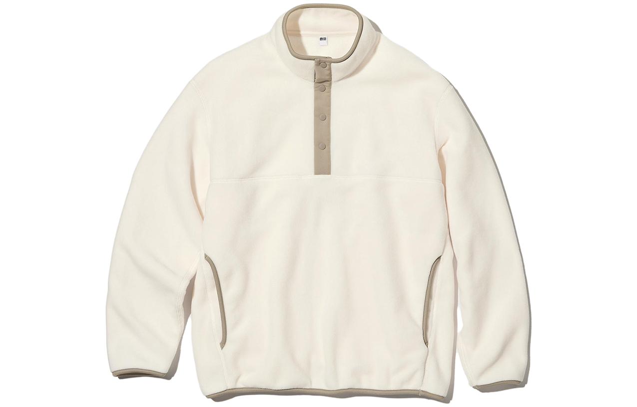 UNIQLO Unisex Plain Pullover Sweatshirt Off-White Mock Neck 453738-01