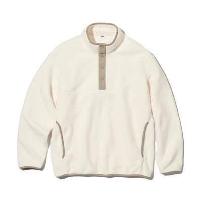 UNIQLO Unisex Plain Pullover Sweatshirt Off-White Mock Neck 453738-01