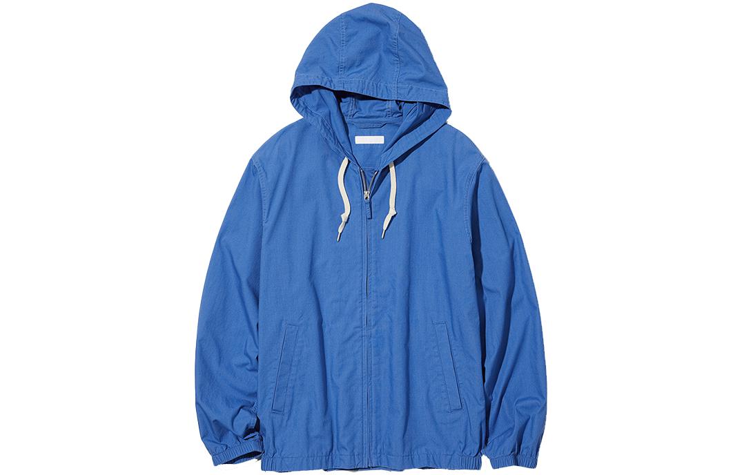 UNIQLO Unisex Solid Color Hooded Long Sleeve Jacket Light Blue 456991-64