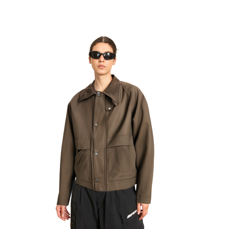 Sizing UNIQLO 男女休閒拉鍊棒球外套 寬鬆版 棕色 459592-37