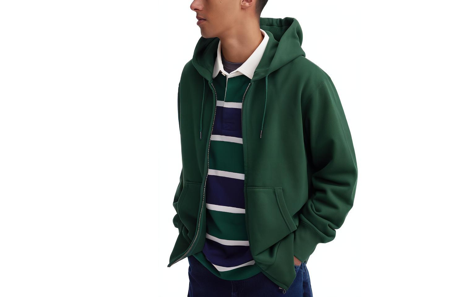 UNIQLO Unisex Solid Color Zip-Up Drawstring Hoodie - Teal Green 460324-55
