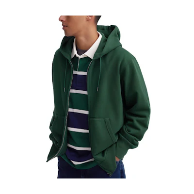 UNIQLO Unisex Solid Color Zip-Up Drawstring Hoodie - Teal Green 460324-55